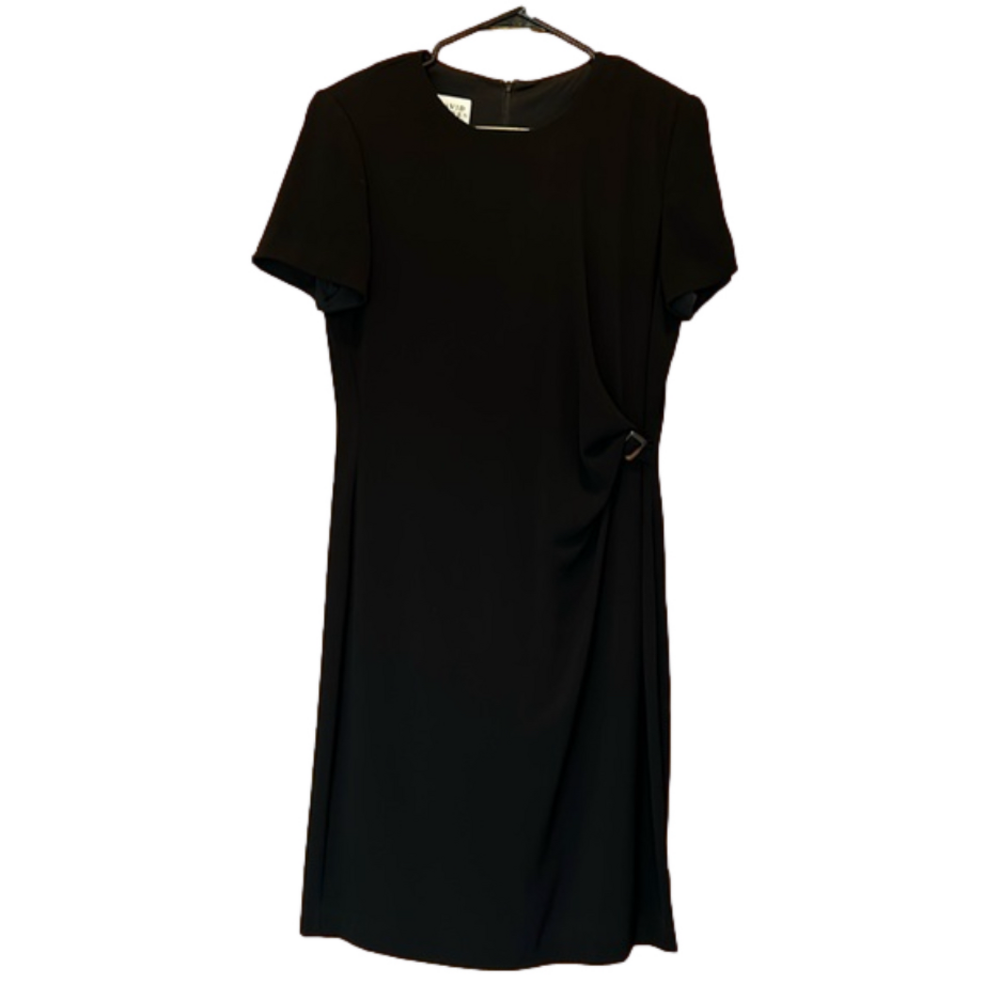 David Warren Knee Length Black Wrap Short Sleeve Dress Size 12